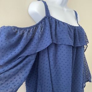 [Plus Size] Cold Shoulder Overlay Blouse